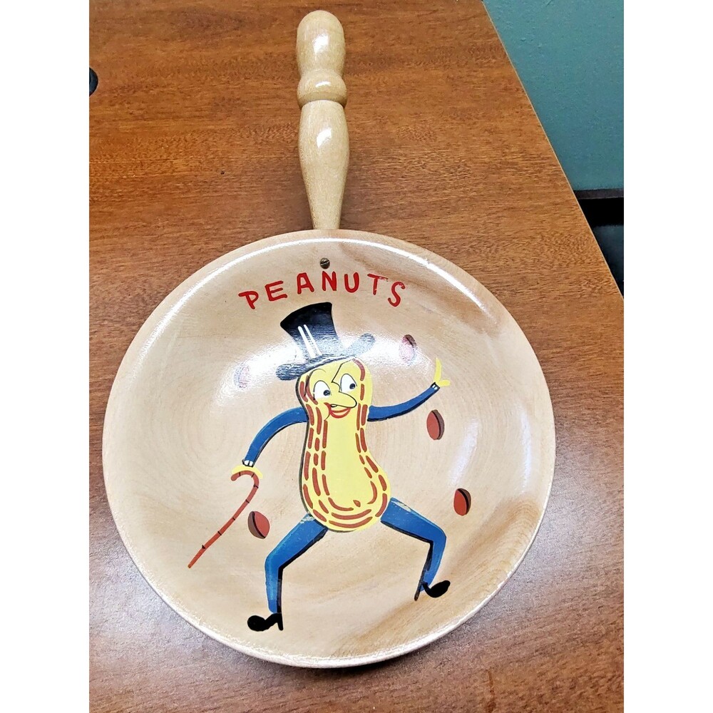 Vintage Napco Wooden Bowl Mr. Peanut wood with Top hat Dish MCM Advertising 7"